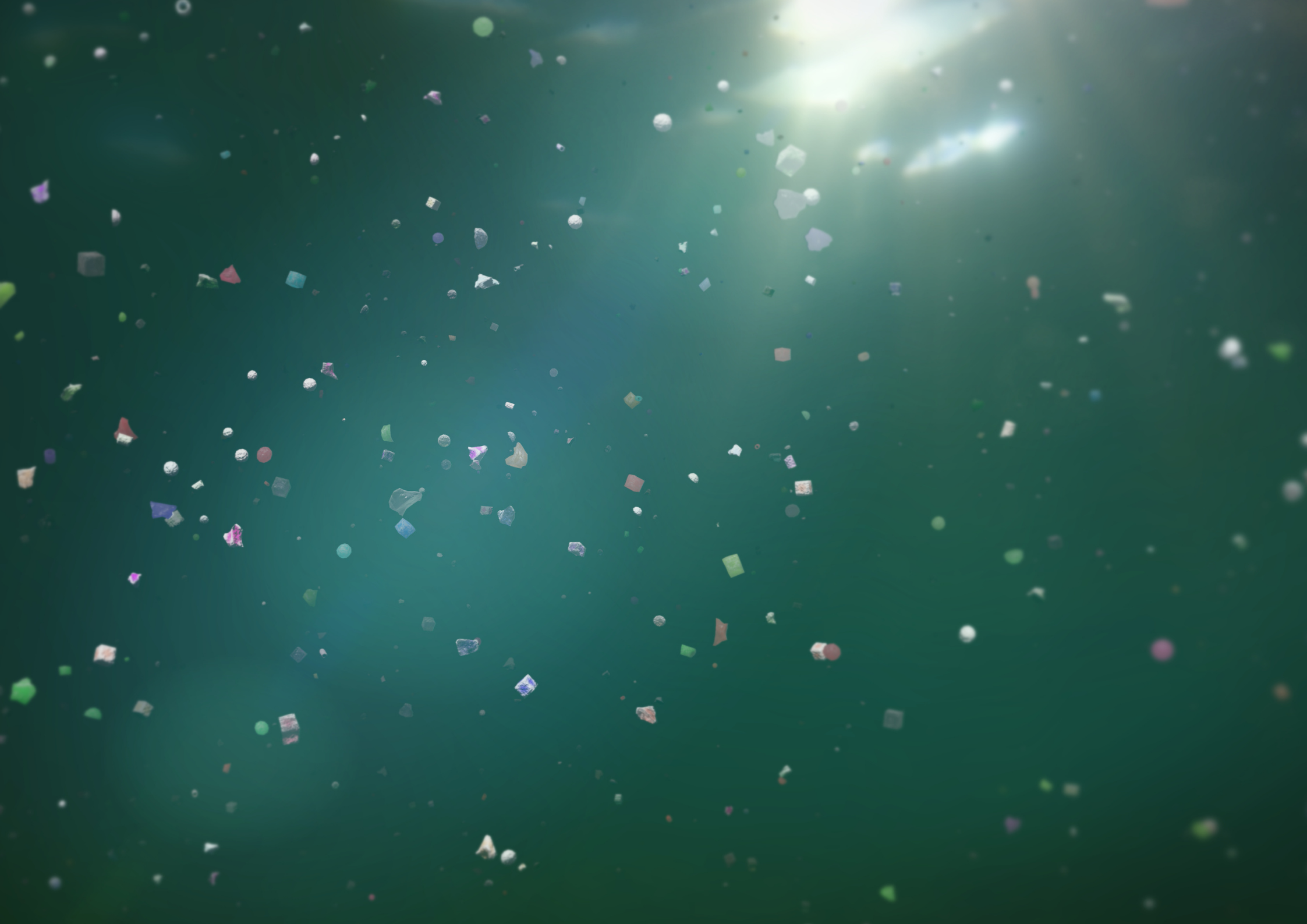 Blue ocean waters with subtle white plastic dots