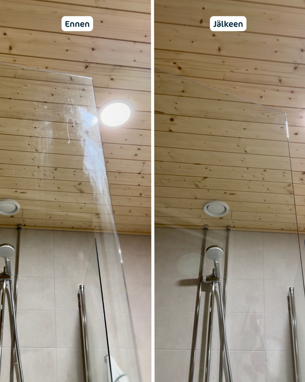 suihku lasioven pesu kalkista ja saippuajäämistä