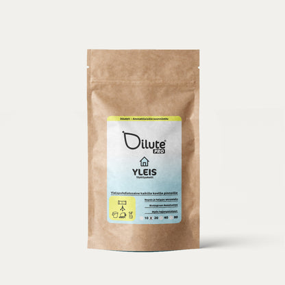 Dilute Pro Yleis -yleispesuaineen tiivistepakkaus studiokuvassa ammattisiivoukseen.