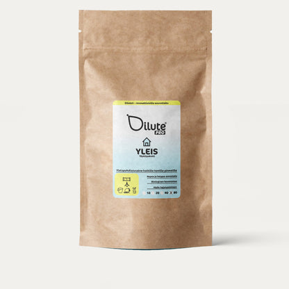 Dilute Pro Yleispesuaine -ph-neutraali yleispuhdistusainetiiviste valkoisella taustalla.