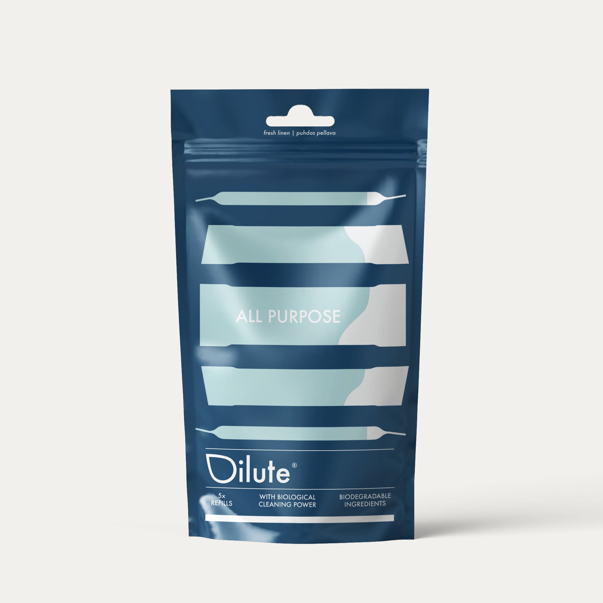 Lähikuva dilute-yleispuhdistusaineen tiivistepakkauksesta, josta valmistuu puoli litraa valmista puhdistusainetta.