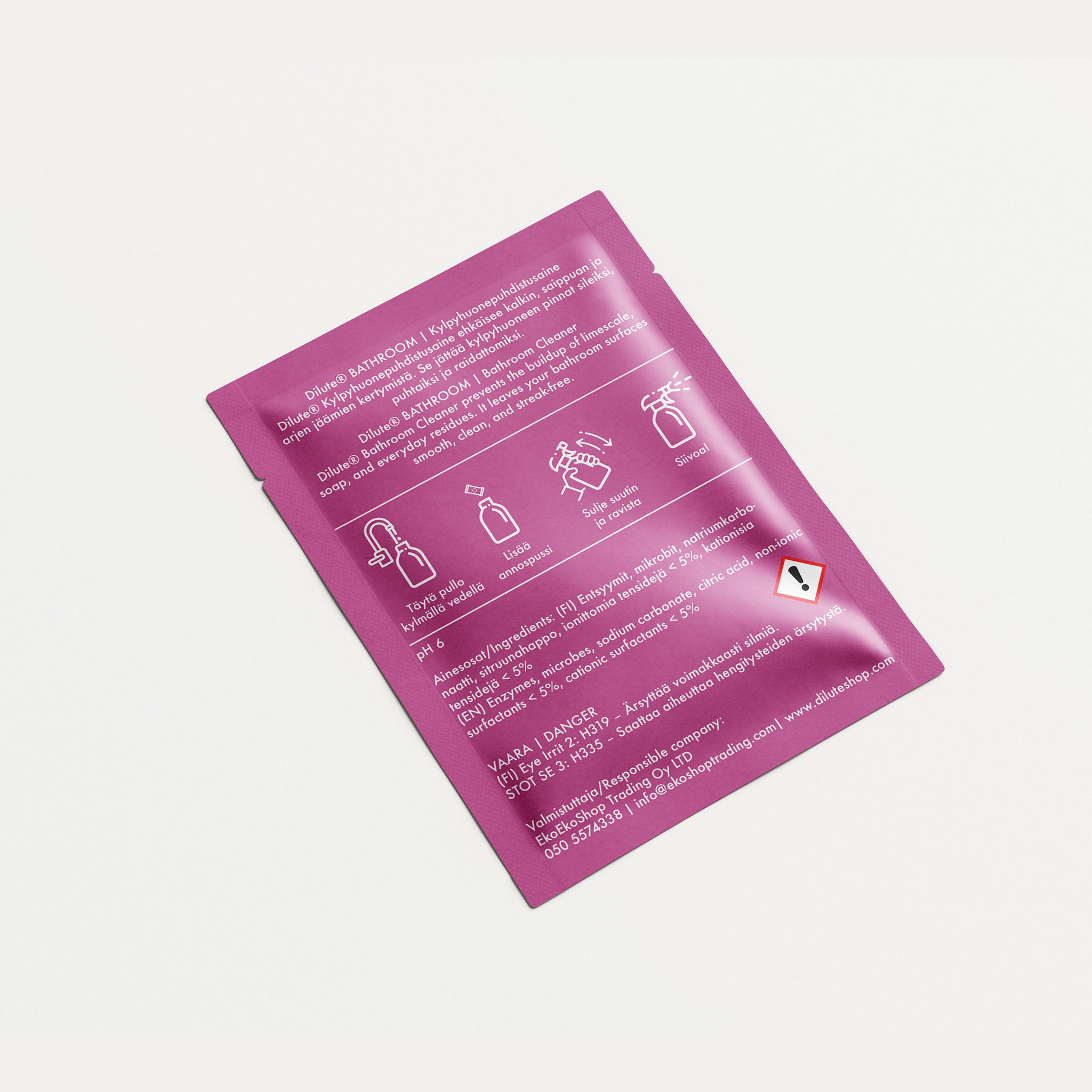 Kierrätettävä dilute-puhdistusaine täyttöpakkaus, joka vähentää muovijätettä ja kuljetuspäästöjä.