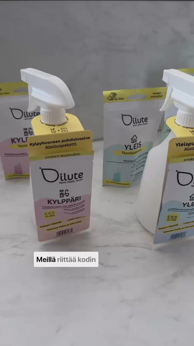 Refillattavat Dilute puhdistusaineet koko kodin siivoukseen, lattianpesusta hajunpoistoon