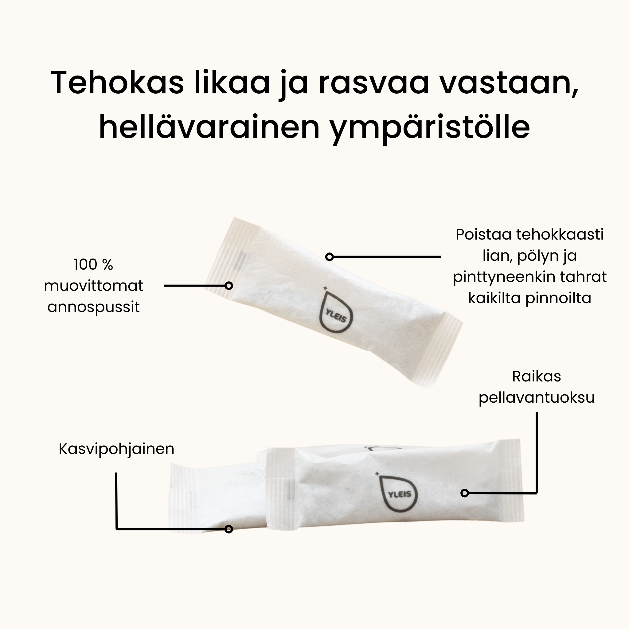 dilute-yleispuhdistusaineen tiiviste, ominaisuudet listattu: tiiviste, muoviton, ekologinen, biohajoava.